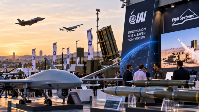 Salon aéronautique israélien au coucher du soleil